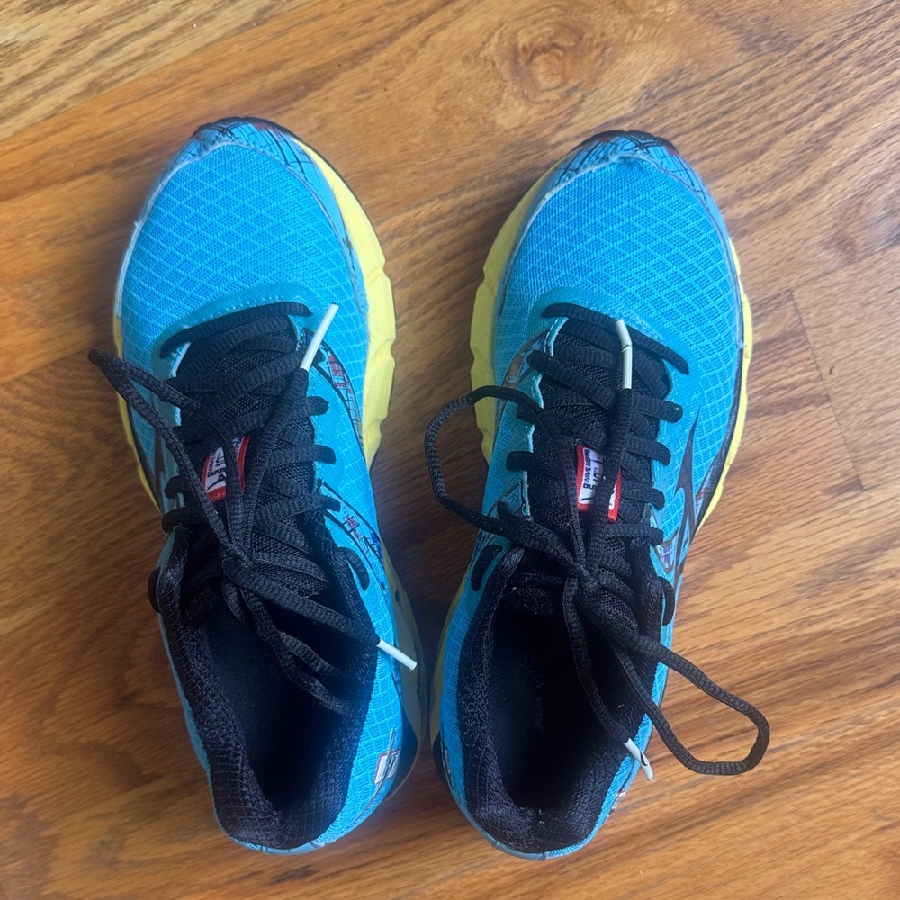 Mizuno Turquoise and Yellow Athletic Shoes, women sneaker